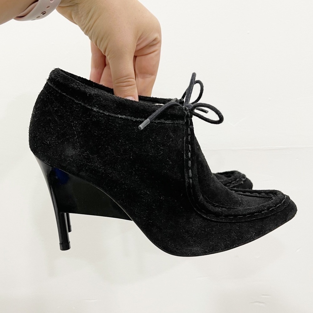 Loeffler Randall Lace-Up Suede Bootie Shoe Black